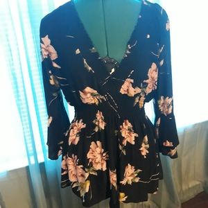 Black Floral Peplum
